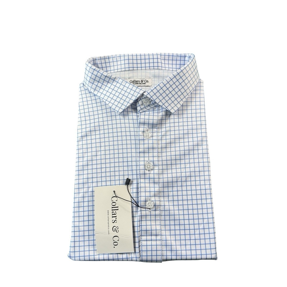 Collars & Co. Blue Grid Check Performance Dress Collar Polo XL NWT